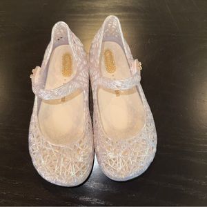 Mini Melissa Campana Zig Zag Mary Jane Flats in Pearl White, sz 10 Toddler